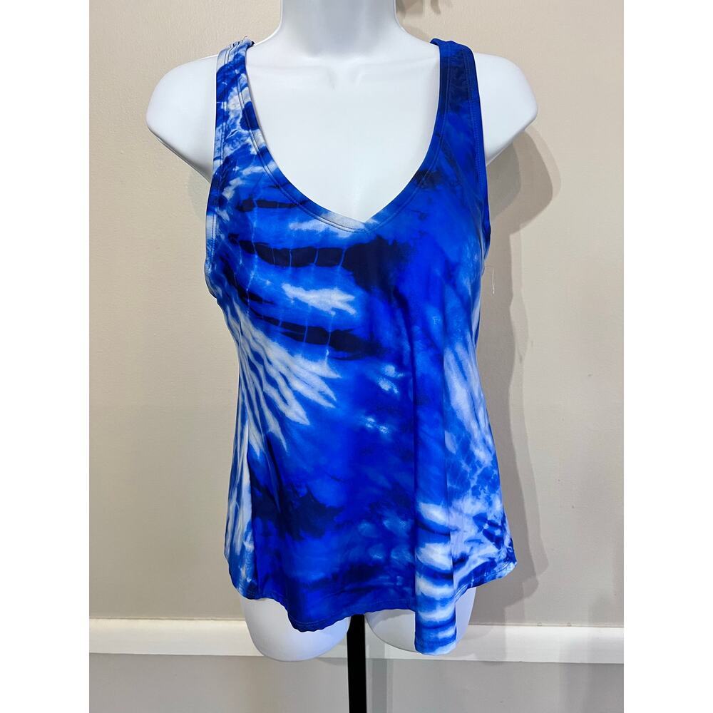 ☀️24th & Ocean Blue Tie Dye Strappy Tankini Swim Top Large NWT - Picture 3 of 7